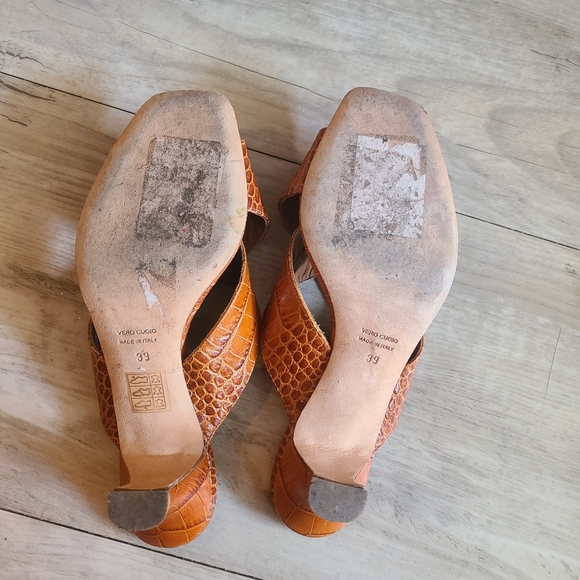 Paris Texas Crocs Embossed Leather Mule Heel Sandal Cognac - Picture 3 of 3